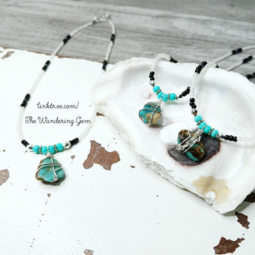 Dainty Turquoise Beaded Choker Necklace, Boho Minimalist Jewelry, 13" - Picture 2 of 7